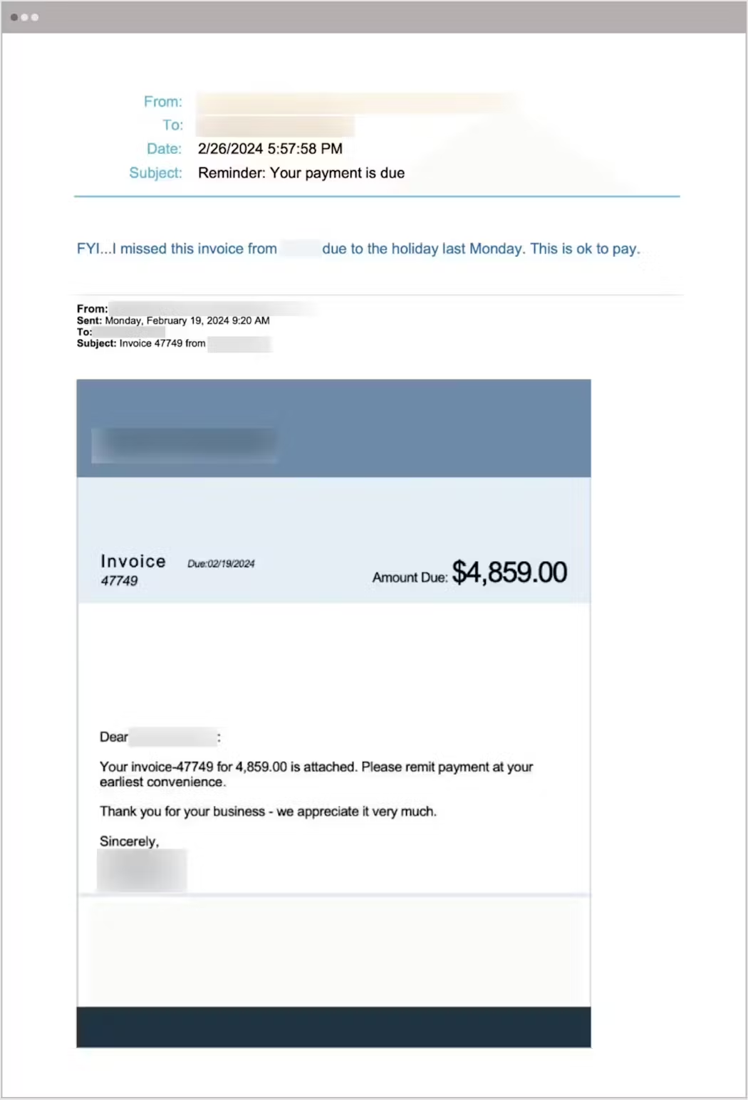 Screenshot of Invoice