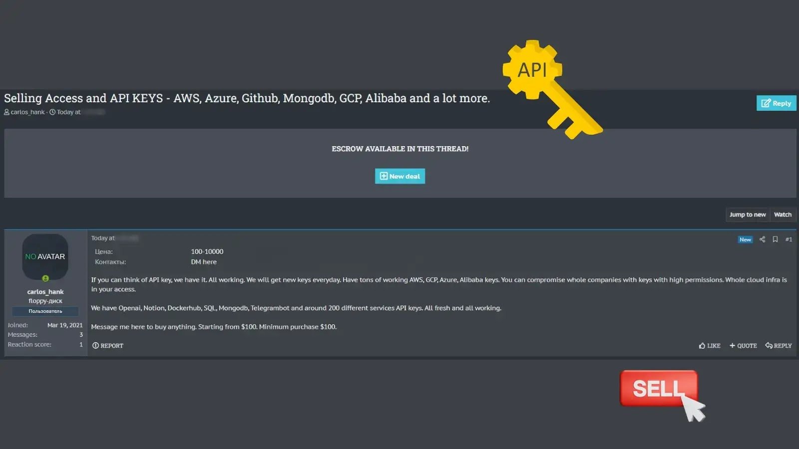 Threat Actor Claimimg Access to AWS, Azure, MongoDb & Github API Keys